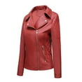 thumbnail image 2 of IROINNID Women's Faux Leather Jacket Savings Long Sleeve Notch Lapel Slim Fitted Biker Moto Jacket,Red, 2 of 7