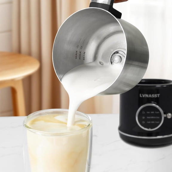 3in1 Electric Milk Frother Warmer Stainless Steel Foam Maker 12oz Hot Cold Thick Foam for Macchiatos Cappuccinos Black