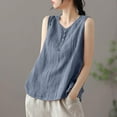 thumbnail image 2 of Admvng Tank Tops for Women Plus Size Solid Cotton Linen Round Neck Loose Fit Sleeveless Tops L-4XL, 2 of 7