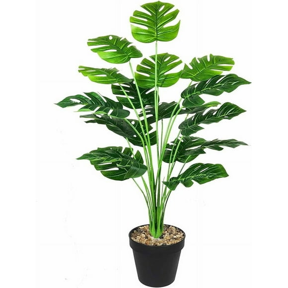 1 Pack Artificial Monstera Turtle Leaf Plants Faux Fake Palm Leaves Tropical Large Palm Tree Leaves Plant Outdoor Uv Resistant Plastic Plants (Green)