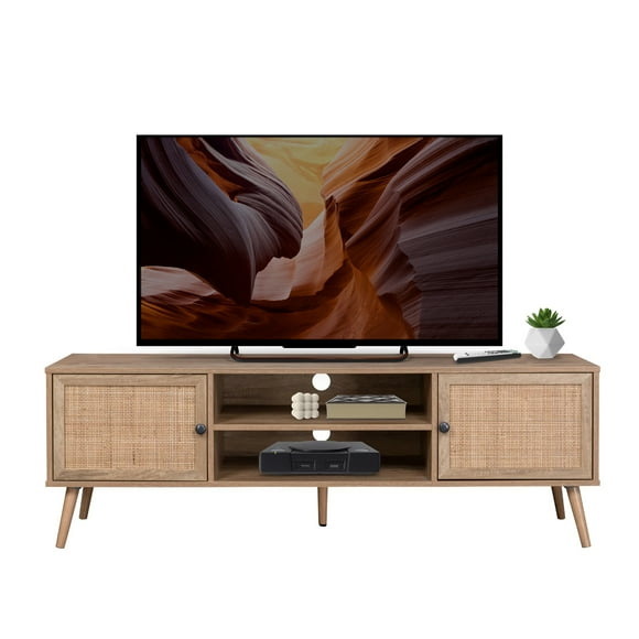 Mueble para TV Top Living con Estantes Centrales y Puertas de Ratán