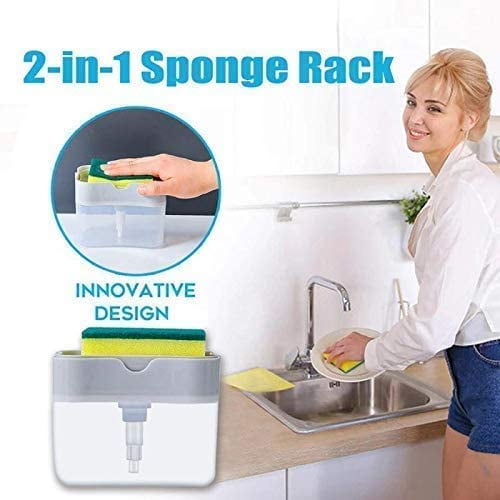 Heldig Dishwashing Soap Dispenser,Soap Dispenser Sponge Holder 2 in1,Dish  soap Dispenser Caddy,Countertop soap Dispenser ,Soap Pump Dispenser,Sponge