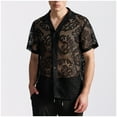 thumbnail image 2 of Mens Lace Shirt Summer Casual Floral See Through Short Sleeve Button Down Shirts, 2 of 9