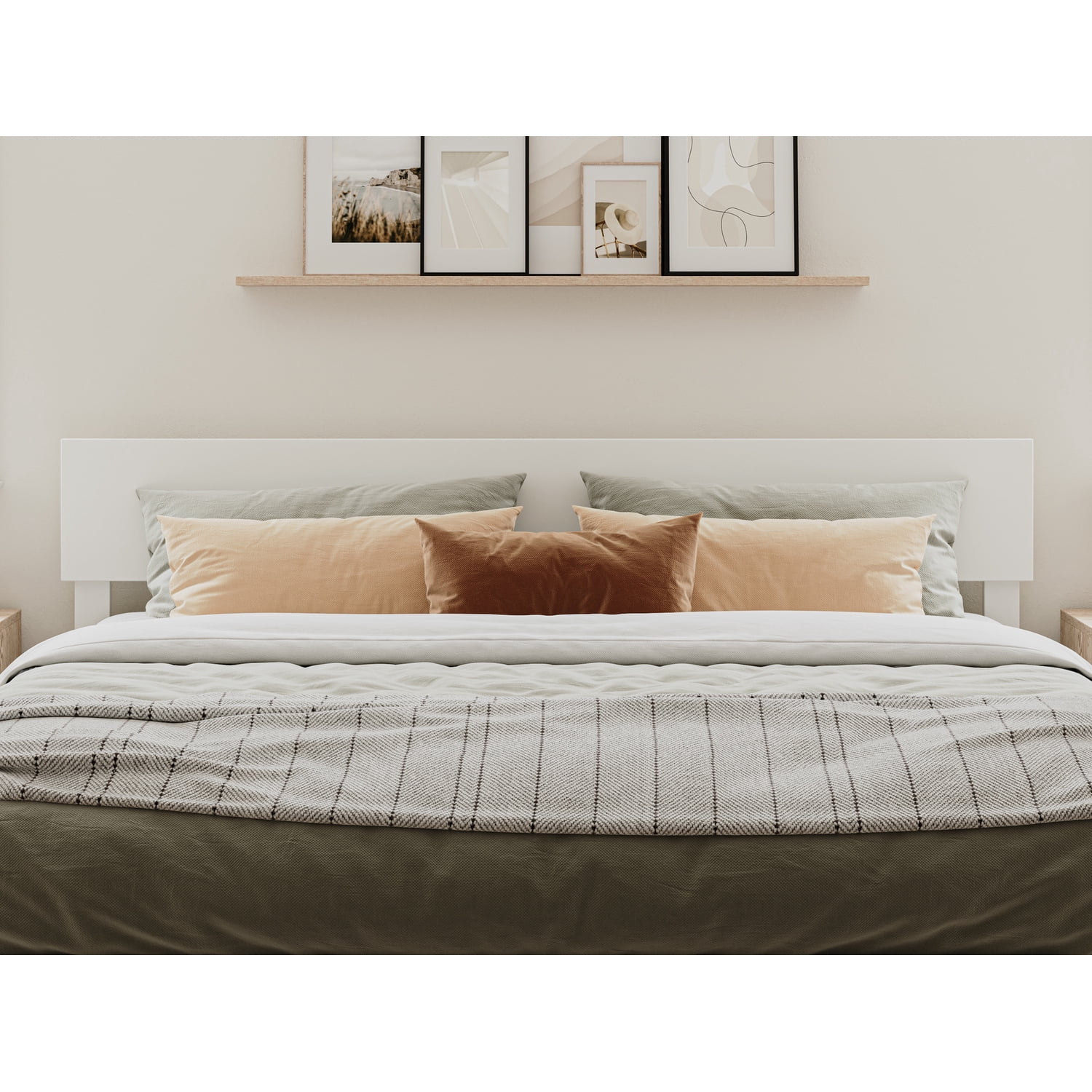 Modern Platform Bed - Solid Wood Low Profile Bed Frame - King Size Bed with USB Ports