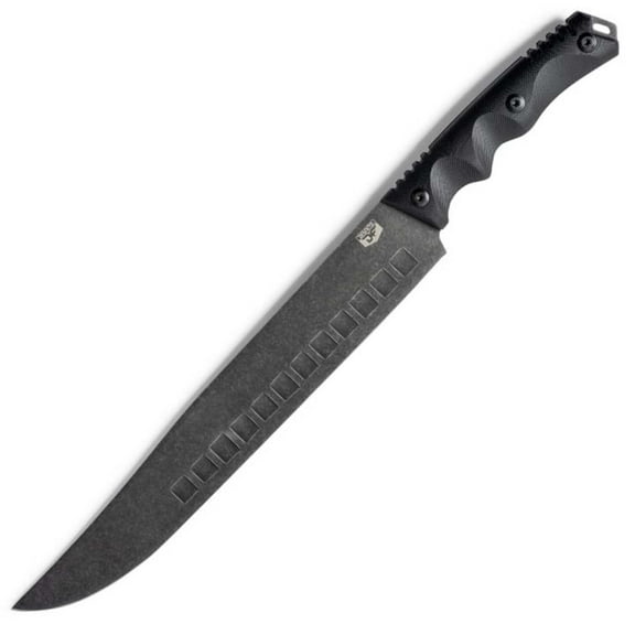 DFACKTO Interceptor 10 Inch Butcher Knife for Camping and Outdoor Kitchen, Stonewashed High Carbon Stainless Steel Black Knife, Full Tang Tactical G10 Handle, BBQ Utensil Cutlery