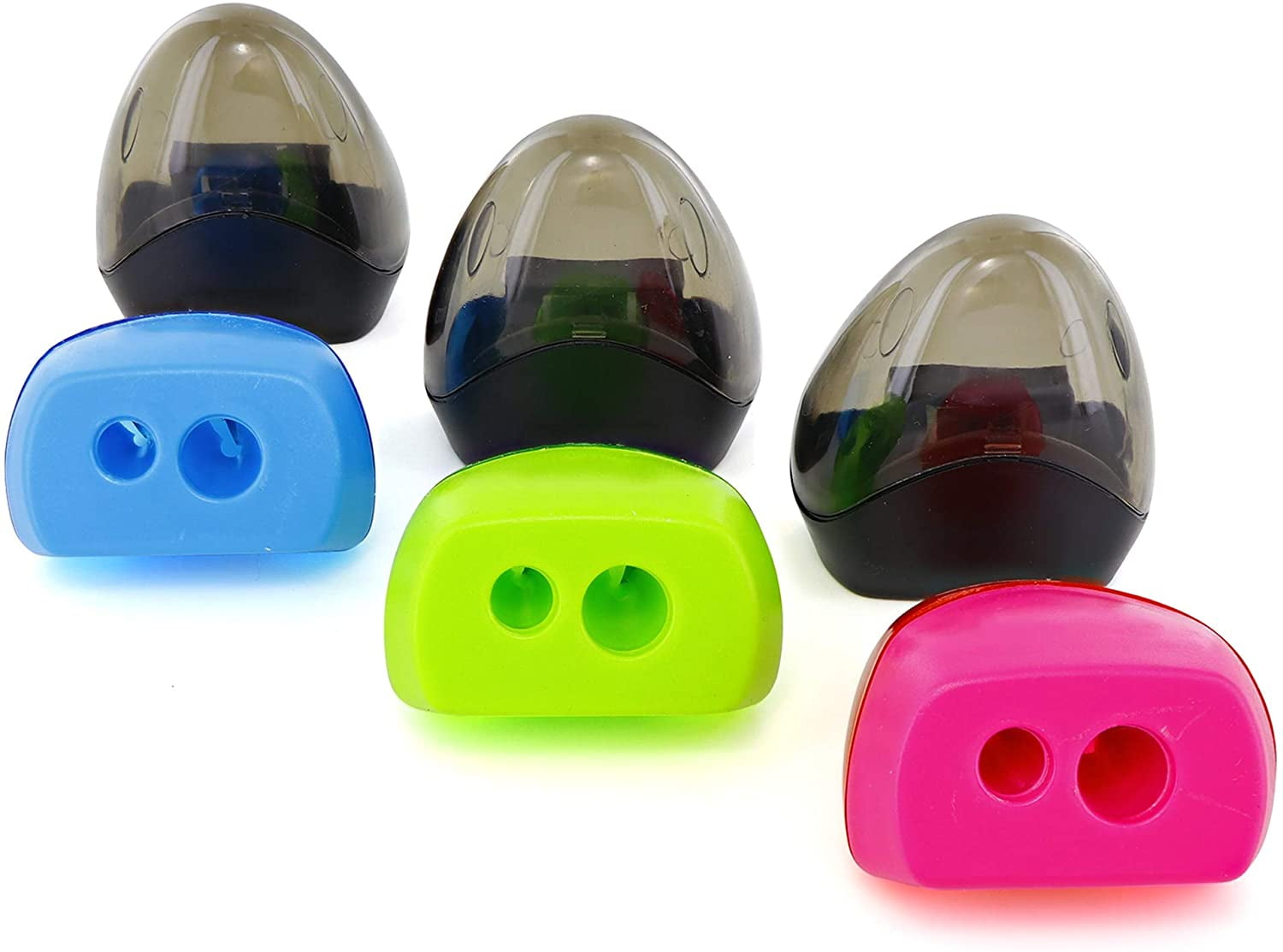 Emraw Dual Hole Manual Sharpener with Receptable Perfect for Regular and Oversized pencil, Crayons, and Colored Pencils (2 Per Pack) (Pack of 4)