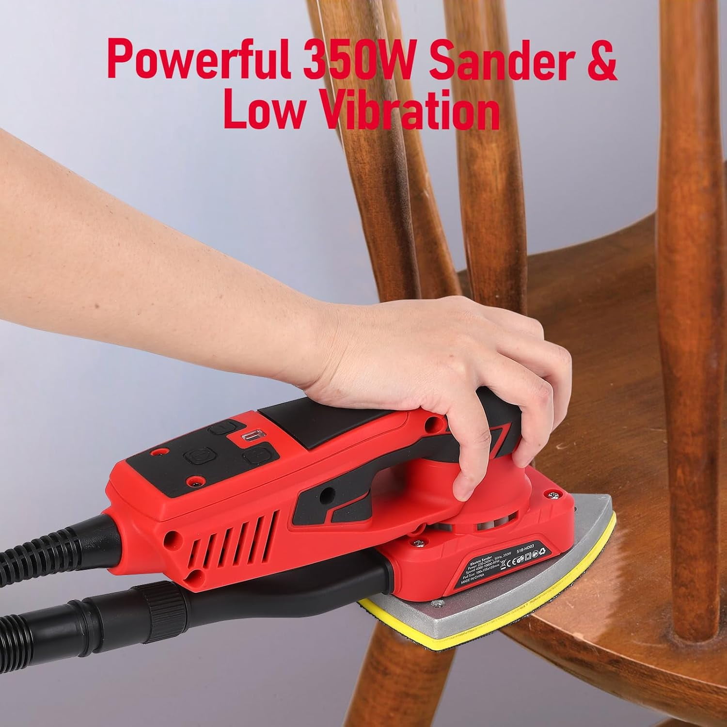 350W Brushless Random Orbital Sander - Variable Speed Up to 10000 RPM Low Vibration Ergonomic Design Includes 12 Sanding Sheets for Woodworking and Detail Sanding