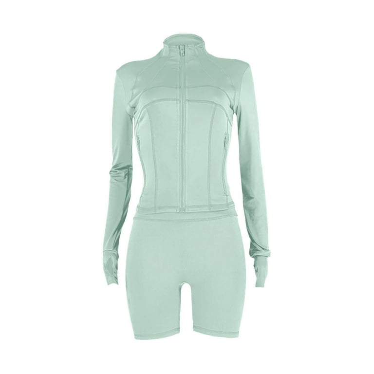 Women's Activewear Set, Zip Up Long Sleeve Jacket and Shorts 2