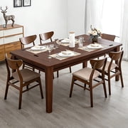 HABUTWAY Coperat Solid Wood Board Game Table with LED Lights for 4-6 Players Multi-Function Dining Table with Game Mat-Walnut
