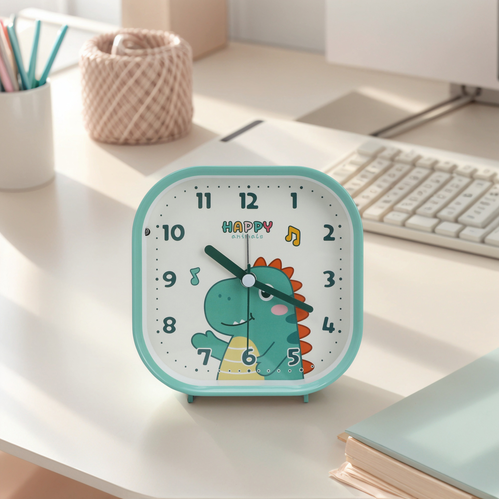 Unique Bargains Rounded Square Alarm Clock Green 4.1"L x 1.9"W x 4.3"H
