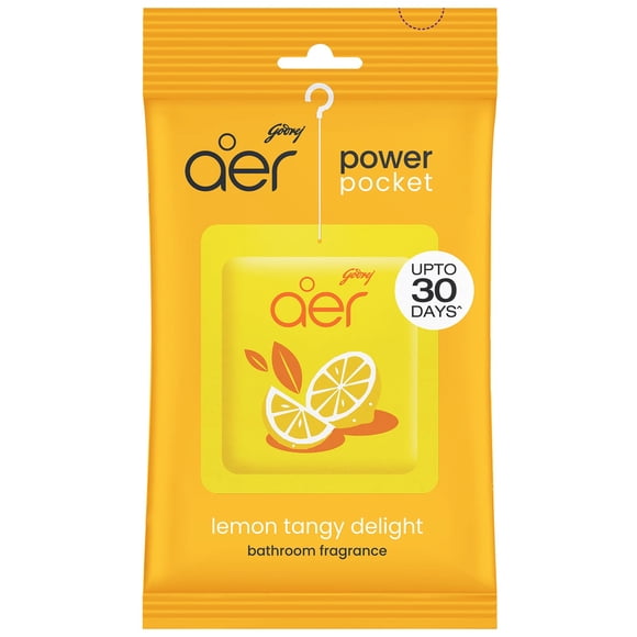Godrej Aer Power Pocket Lemon Tangy Bathroom Freshener, 10 g, Lasts Upto 30 Days, Air Freshener for Bathroom