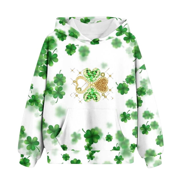 Fête de la Saint-Patrick Sweat à Capuche pour Garçons, Manches Longues, Imprimé Vert, Polyester Doux, Col Rond, avec Poche avant, pour Âges 3-14
