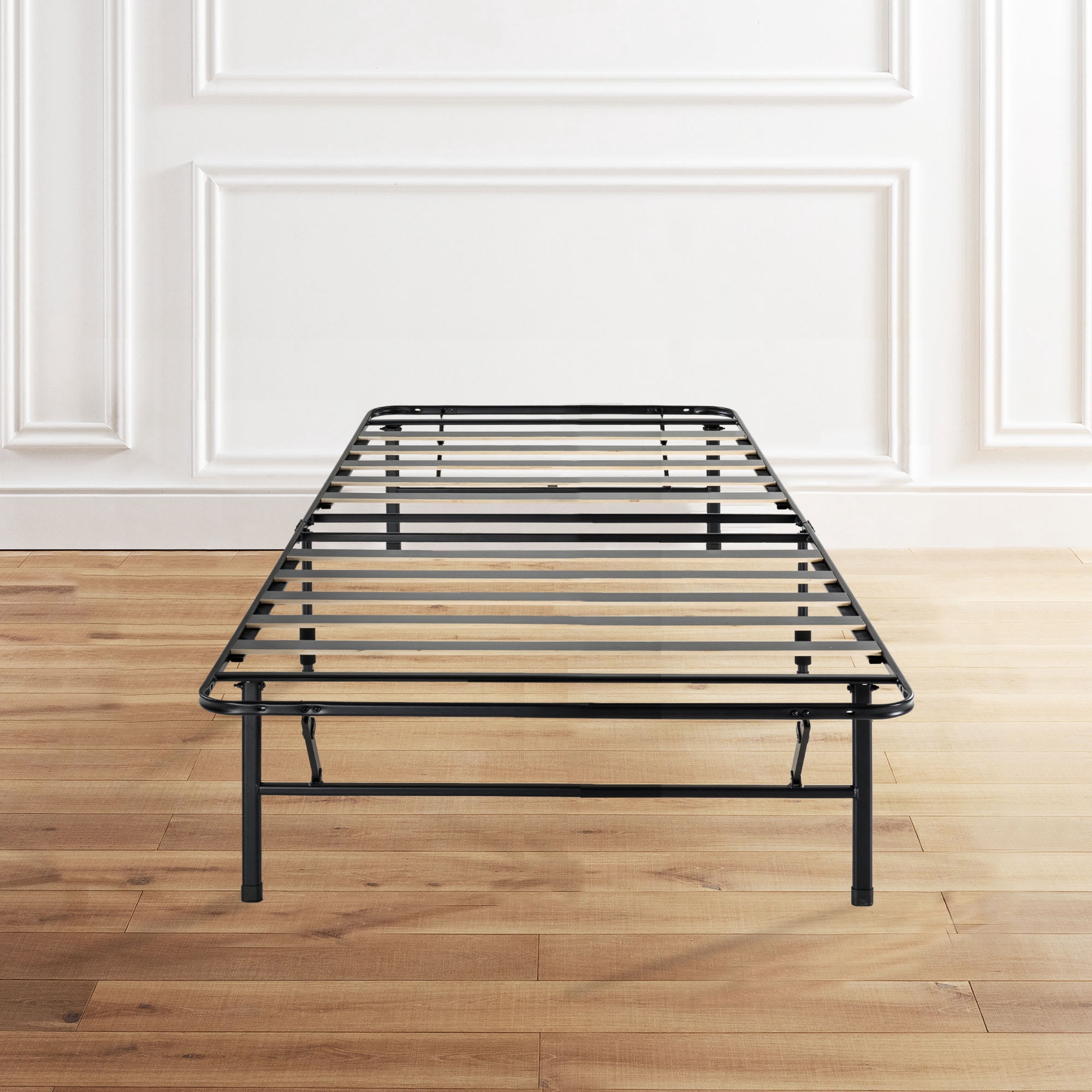 Mellow 14 Inch Quickbase Foldable Metal Platform Bed Frame, Wood Slats, Black, Twin