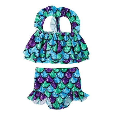 

LAPAKIDS Baby Girl Swimsuit Toddler Girl Bikini Set Ruffle Mermaid Swimwear Bathing Suits 18-24 Months
