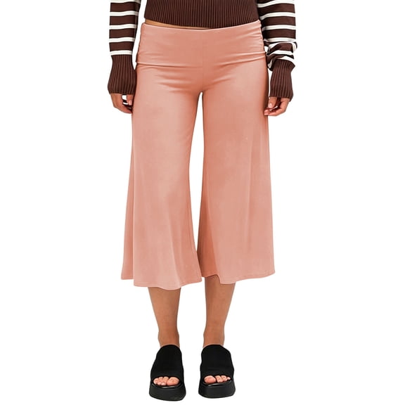 Utoimkio Women's Fold Over High Waist Capri Flare Pants Soft Stretch Cropped Wide Leg Trousers for Yoga Casual Daily Walking