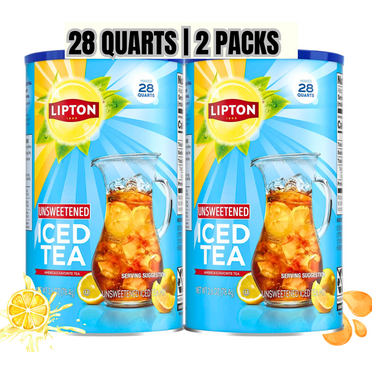 Lipton Unsweetened Iced Tea Mix, Sugar-Free, Made from Real Tea Leaves, 28 Quarts Each – Pack of 2 (Total 56 Quarts)