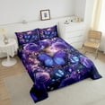 thumbnail image 4 of Purple Butterfly Queen Comforter Set Rose Flower Print Woman Adult Bedding Set,Galaxy Glitter Decor Down Comforter,Floral Leaf Bed Set, 4 of 7