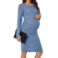 thumbnail image 2 of Women's Long Sleeve Maternity Dress Ruched Bodycon Dress Pregnancy Clothes, 2 of 6