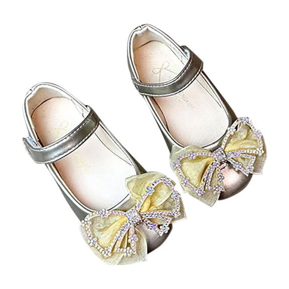 Girls Rhinestone Hook and Loop Flats, Soft Sole Princess Shoes for Little Kids, Non Slip Casual Leather Shoes for 3M-14