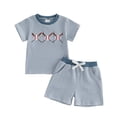 thumbnail image 4 of Xyant Toddler Baby Boy Girl Baseball Outfit Stripe Embroidery Short Sleeve T Shirt Tops Shorts Set Casual Summer Clothes (Blue,0-6 Months), 4 of 4