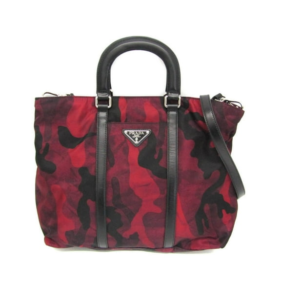 Pre-Owned Prada Tessuto Camouflage Pattern BN2791 Women's Nylon,Leather Shoulder Bag Red Color