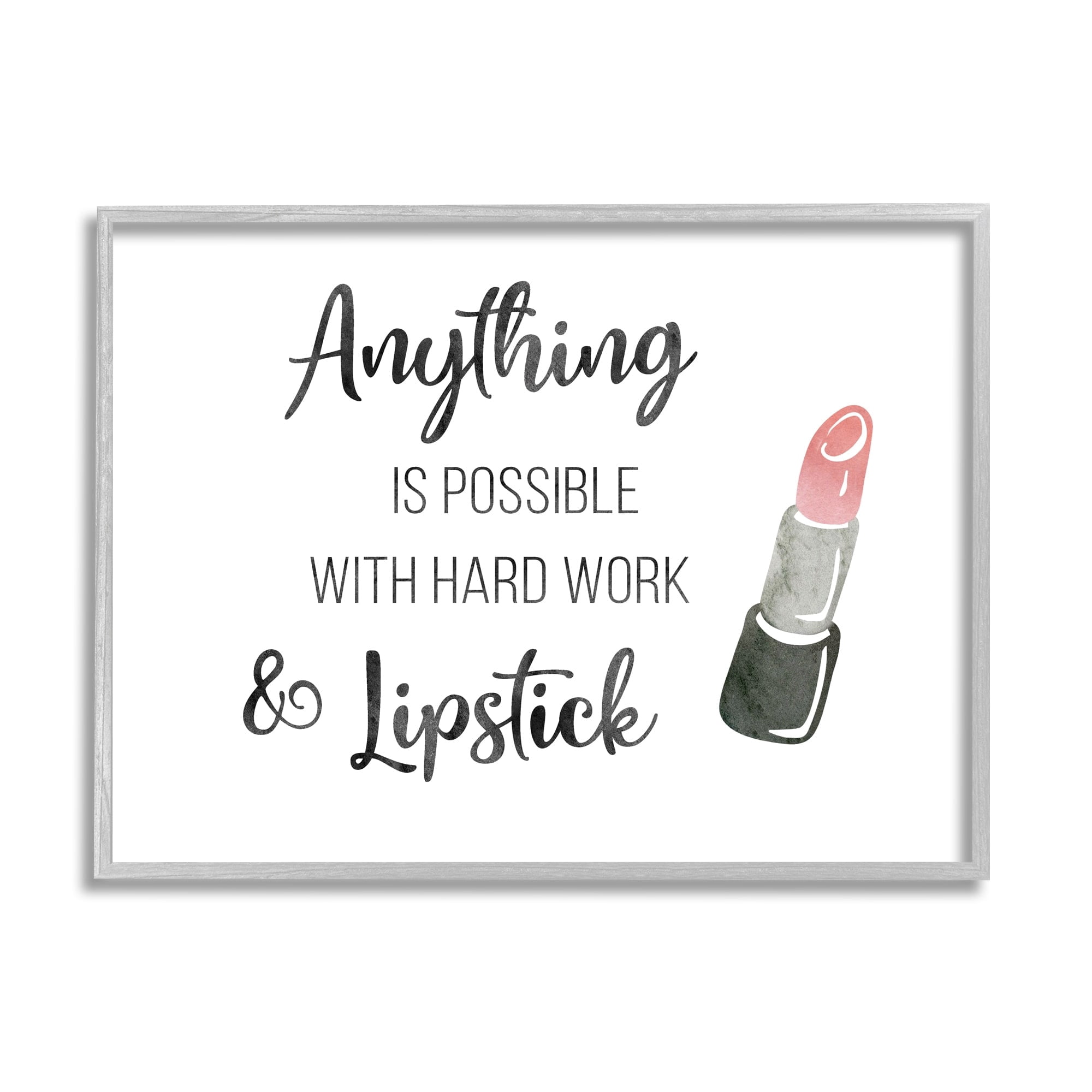 Stupell Industries Anything Possible With Lipstick Glam Makeup Inspiration Graphic Art Gray Framed Art Print Wall Art, Design by CAD Designs