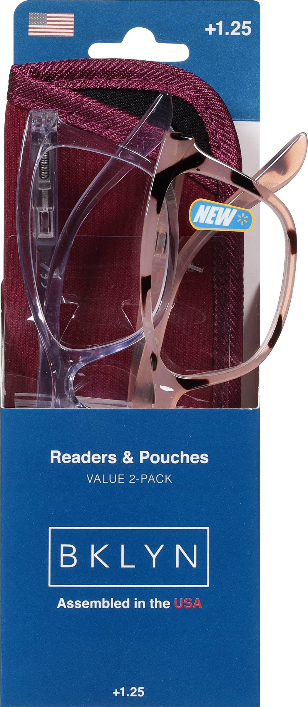 (2 pack) Bklyn, Marcy +1.25, Adult, Womens, Plastic Reading Glasses & Pouches Value Pack , 2 Ea