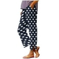 thumbnail image 2 of Yourumao Linen Pants Women Polka Dots Straight Leg Pants Elastic Waist Spilt Hem Trousers Cropped Summer Casual Pants, 2 of 6