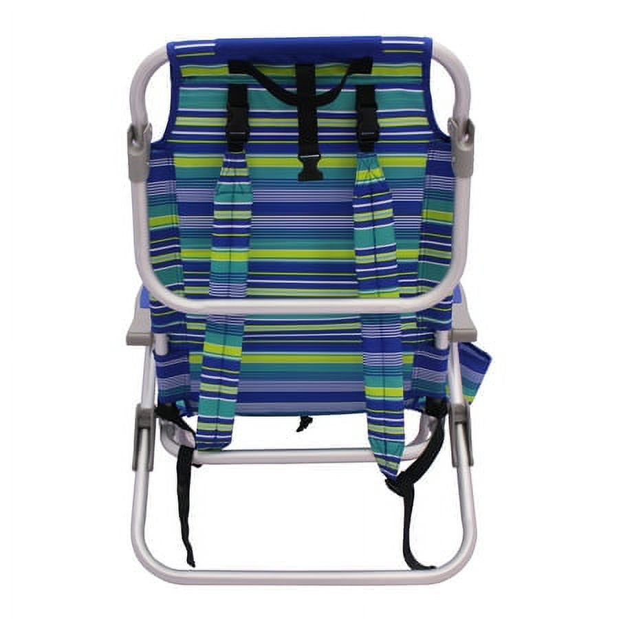 2-Pack Mainstays Reclining Beach & Event Lay-Flat Backpack Chair Blue & Green Stripe - image 3 of 12