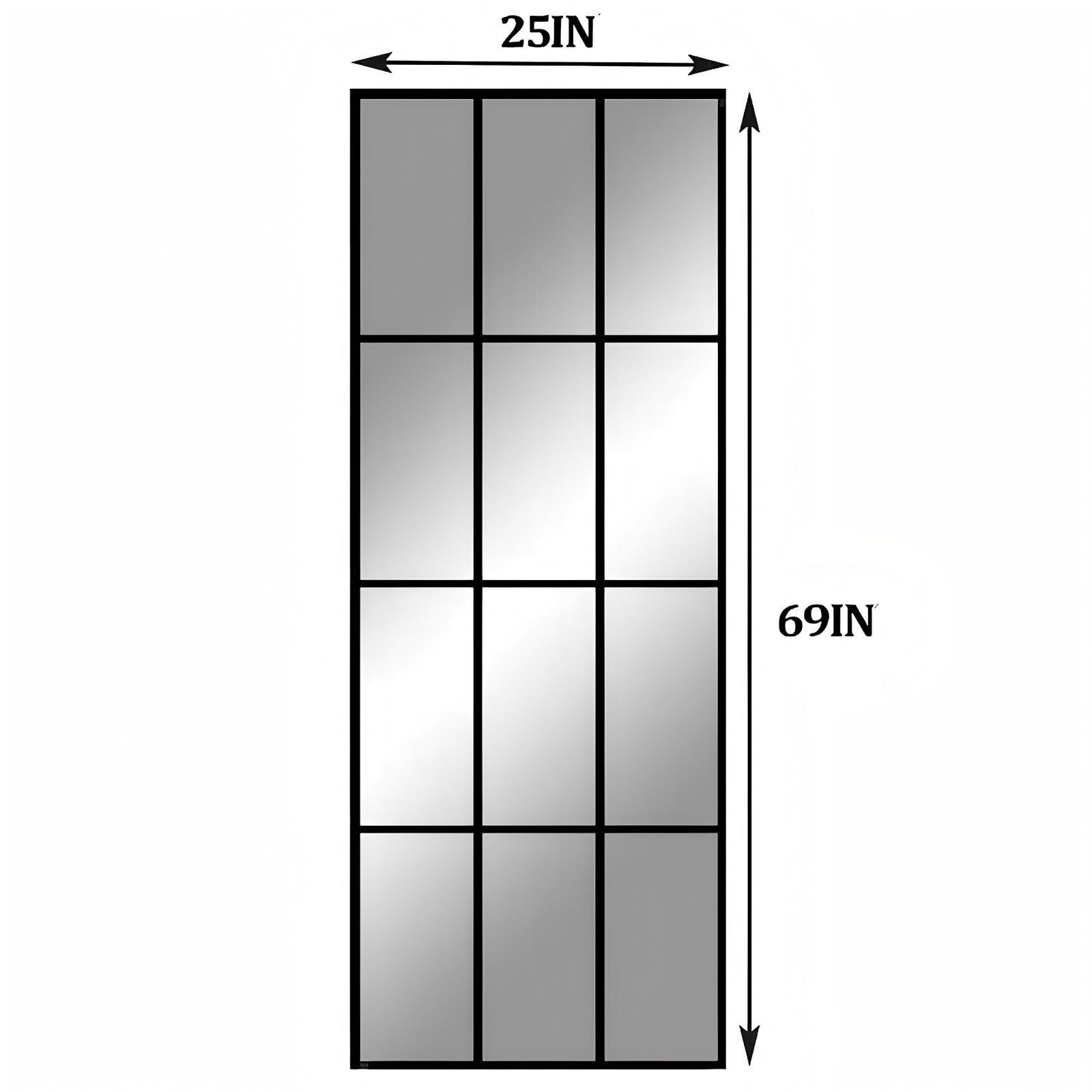 Mirrasia 25"x69" Rectangular Full Length Mirror with Windowpane Wall Mirror,Black