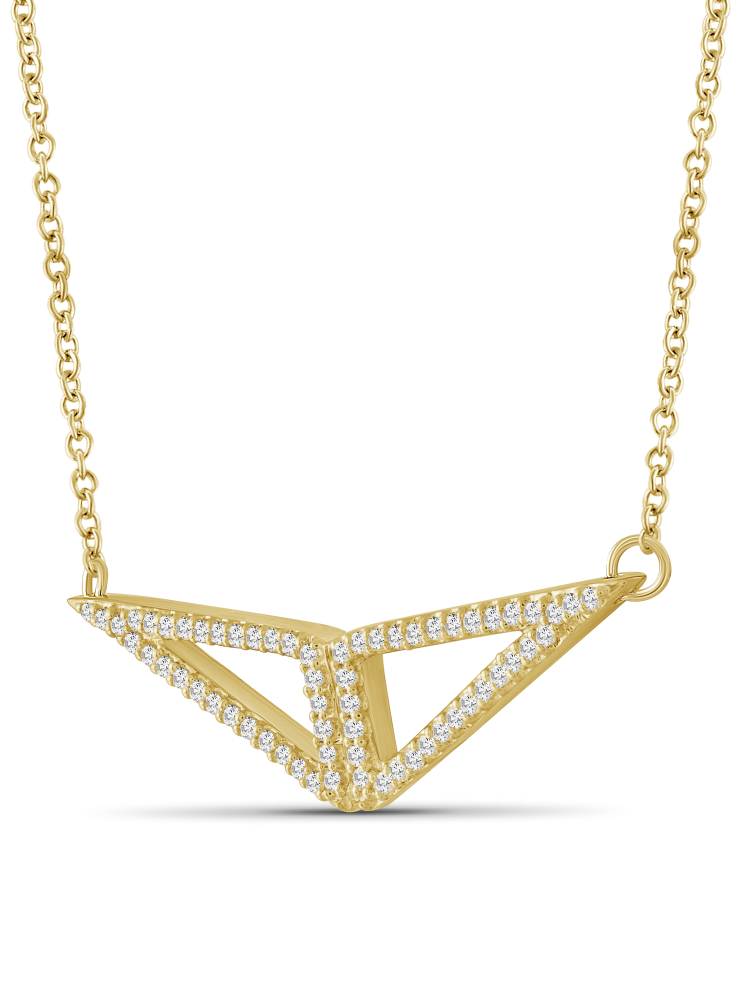 Silver Chain Necklace for Women – 14K Gold Plated Silver Geometric Necklace with Sparkling Genuine 0.20 CTW White Diamonds – Chic, Stunning Silver Statement Necklace Gifts by JewelersClub