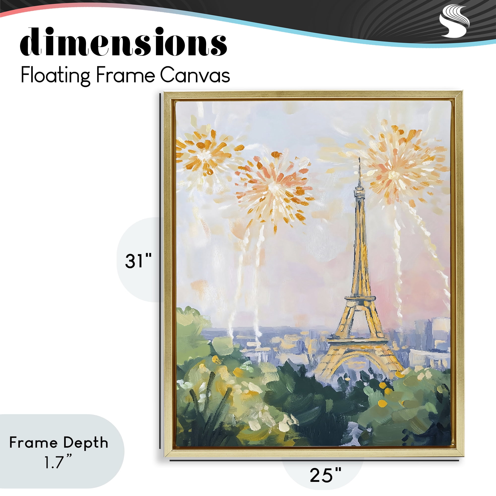 Stupell Industries Fireworks in Paris Gold Framed Floater Canvas Wall Art, design by The Prints Vibe