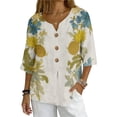 thumbnail image 2 of sovlvnd Plus Size Fashion Womens Casual Printed Square Neck Short Sleeve Buttons Tops Summer Lightweight Tops for Women 2024 Loose Blouses Comfy Tee Blouse S-2XL, 2 of 9