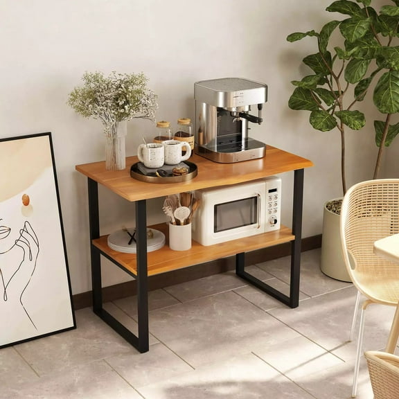 Auranook Teak Bathroom Storage Shelf, 2-Tier Freestanding Wooden Bookshelf, Multipurpose Open Shelf Organizer