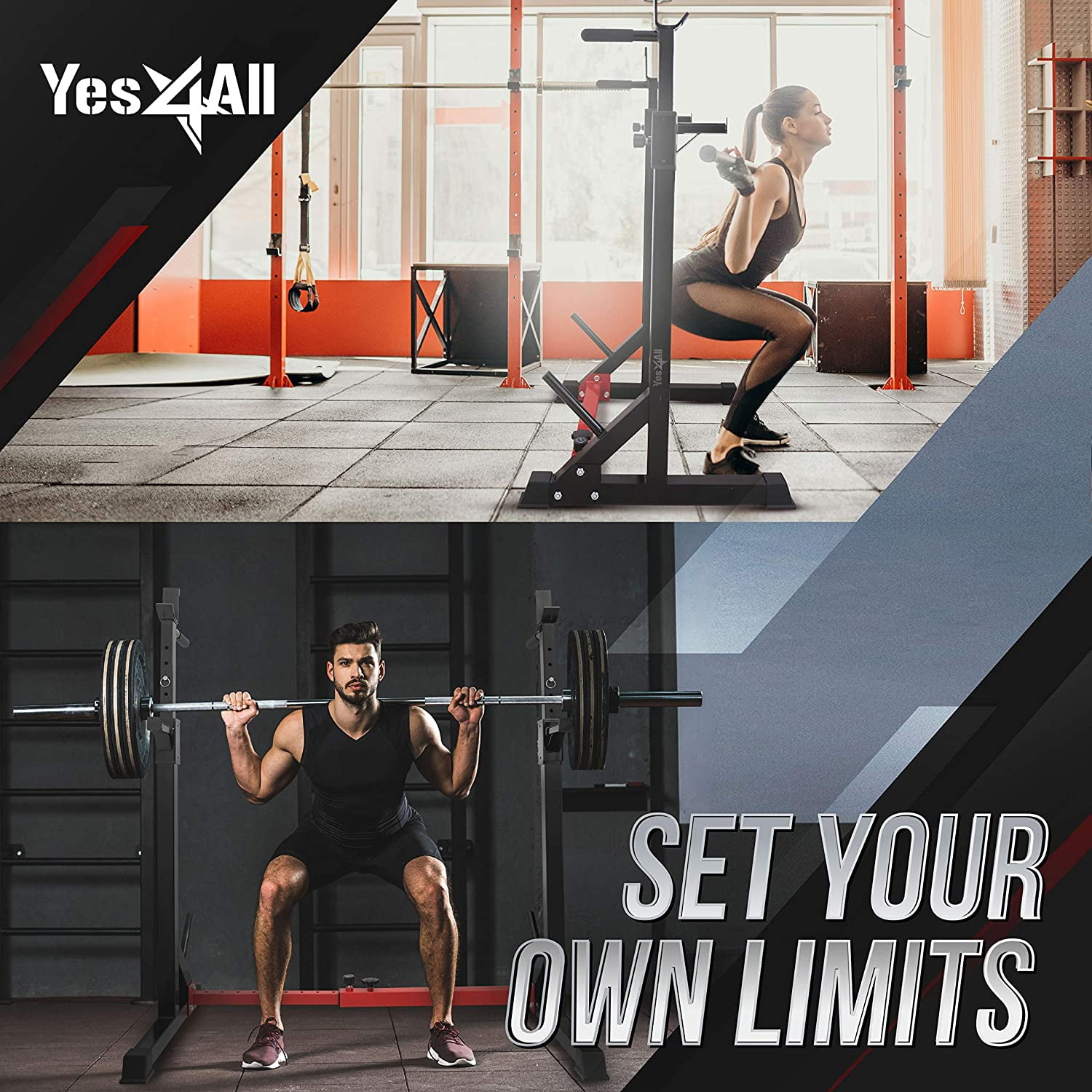 Yes4All Standard Adjustable Barbell Squat Rack, Red Color