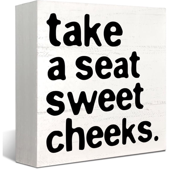 Zomyto 5x5 IN Take a Seat Sweet Cheeks Funny Bathroom Decor Wooden Box Sign