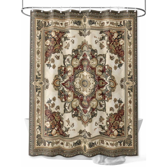 Fsddascl Brown Floral Shower Curtain Set - Small 36" x 72" Washable Bathtub Curtain with 12 Hooks, Bohemian Vintage Ethnic Tribals Waterproof Fabric Stall Shower Curtains for Bathroom/Bathtub Décor