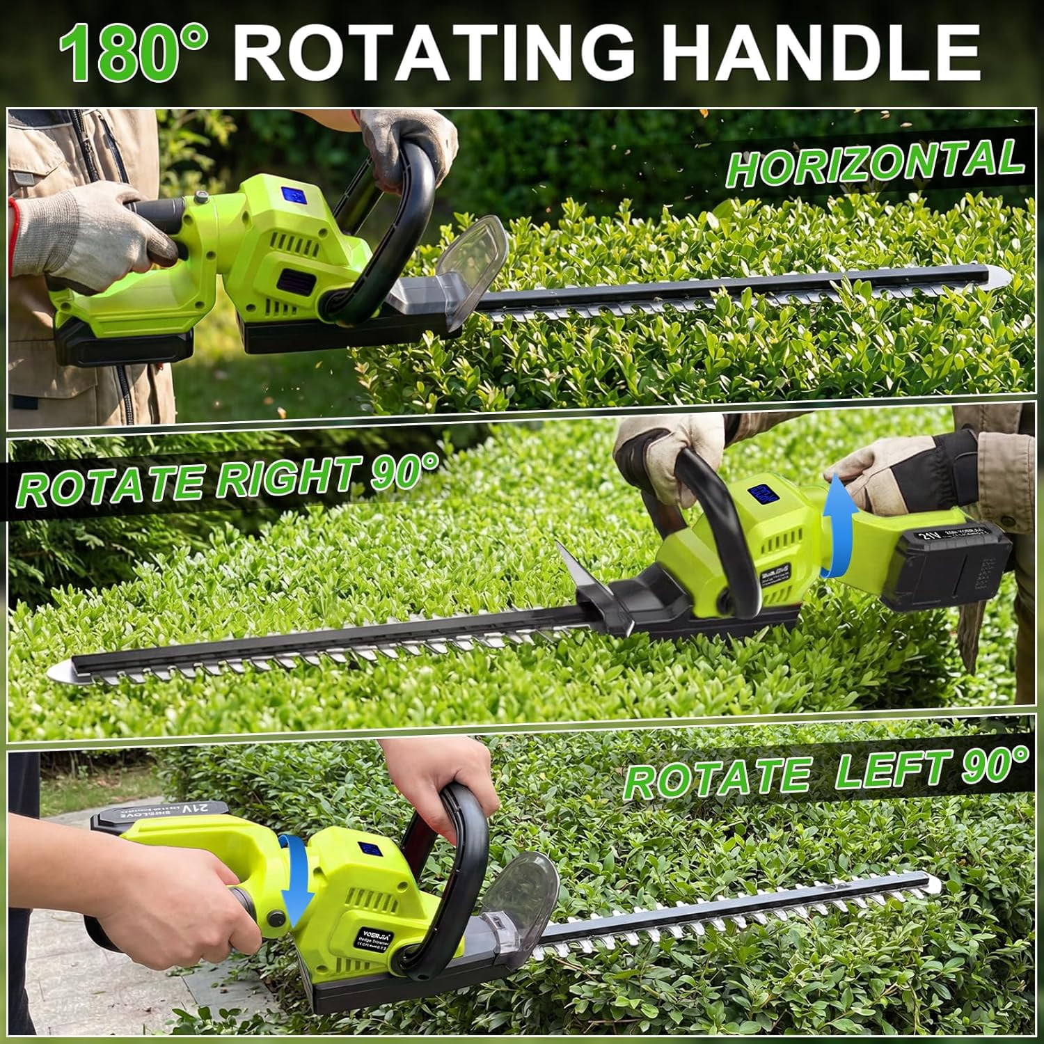 21V Lightweight Cordless Hedge Trimmer with Dual Batteries, 20 Inch Electric Bush Cutter for Shrubs