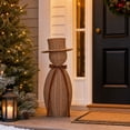 thumbnail image 3 of Christmas Snowman Decor - 15in Hand Woven Style Rattan Snowman Figurine with Santa Hat & Chocolate Velvet Scarf, Farmhouse Snowman Statue for Front Door Porch Mantel Shelf Entryway Winter Home Decor, 3 of 7