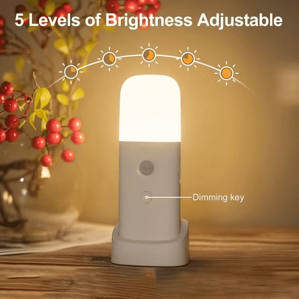 1 Luz nocturna LED con sensor de movimiento humano, luz LED multifuncional con regulación de intensidad y carga USB, funciona con batería recargable incorporada de 2000 mAh,