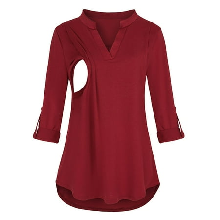

Fragarn Maternity clothes Women Maternity Long Sleeve Solid Color Tops Blouse For Breastfeeding