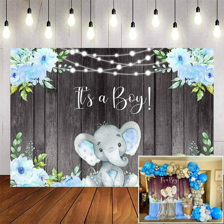 Image of Elephant Baby Backdrop for Boy Blue Elephant Boy Baby Decorations It s A Boy Elephant Theme