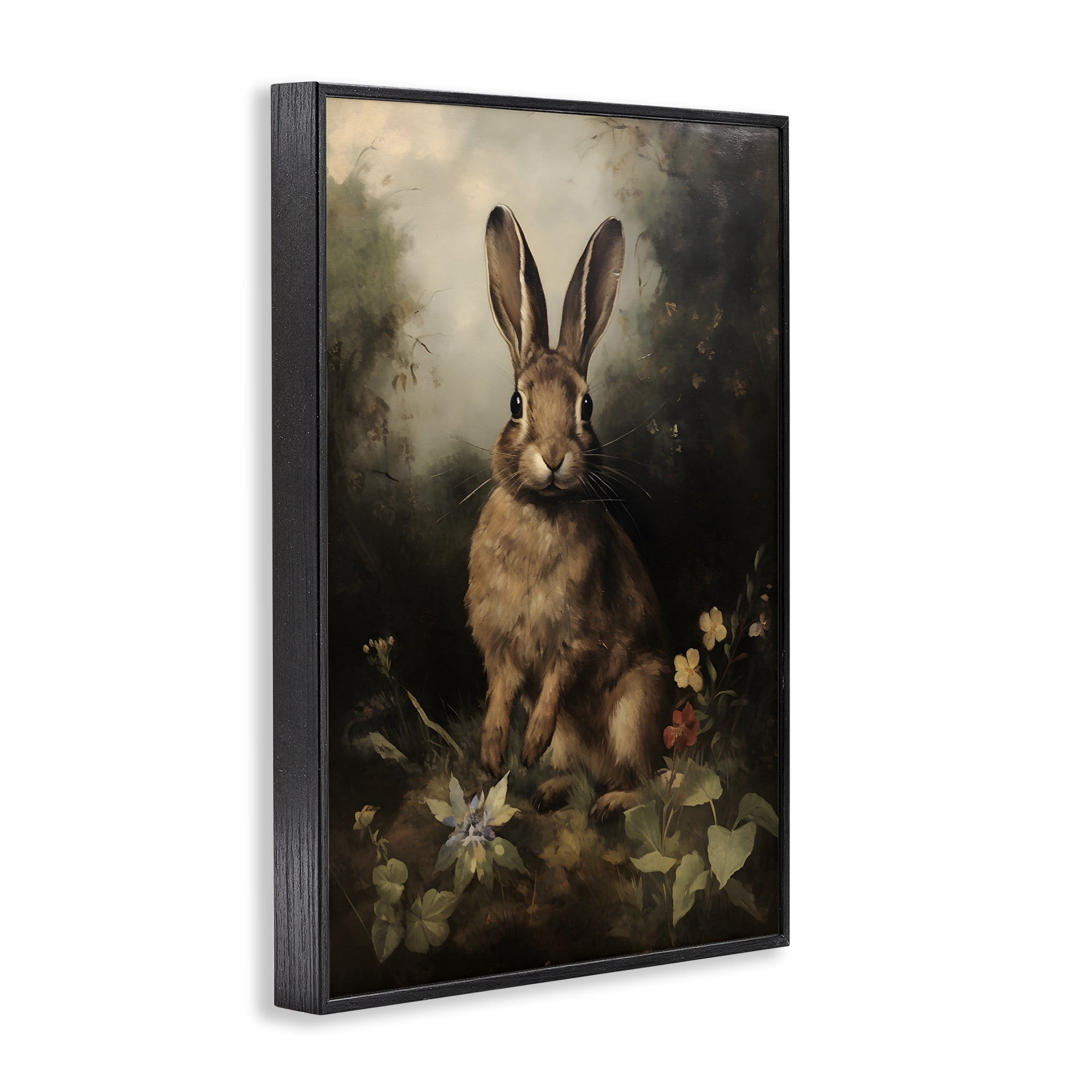 Stupell Industries Bunny in Nature Animals & Insects Painting Black Framed Art Print Wall Art, 20 x 30