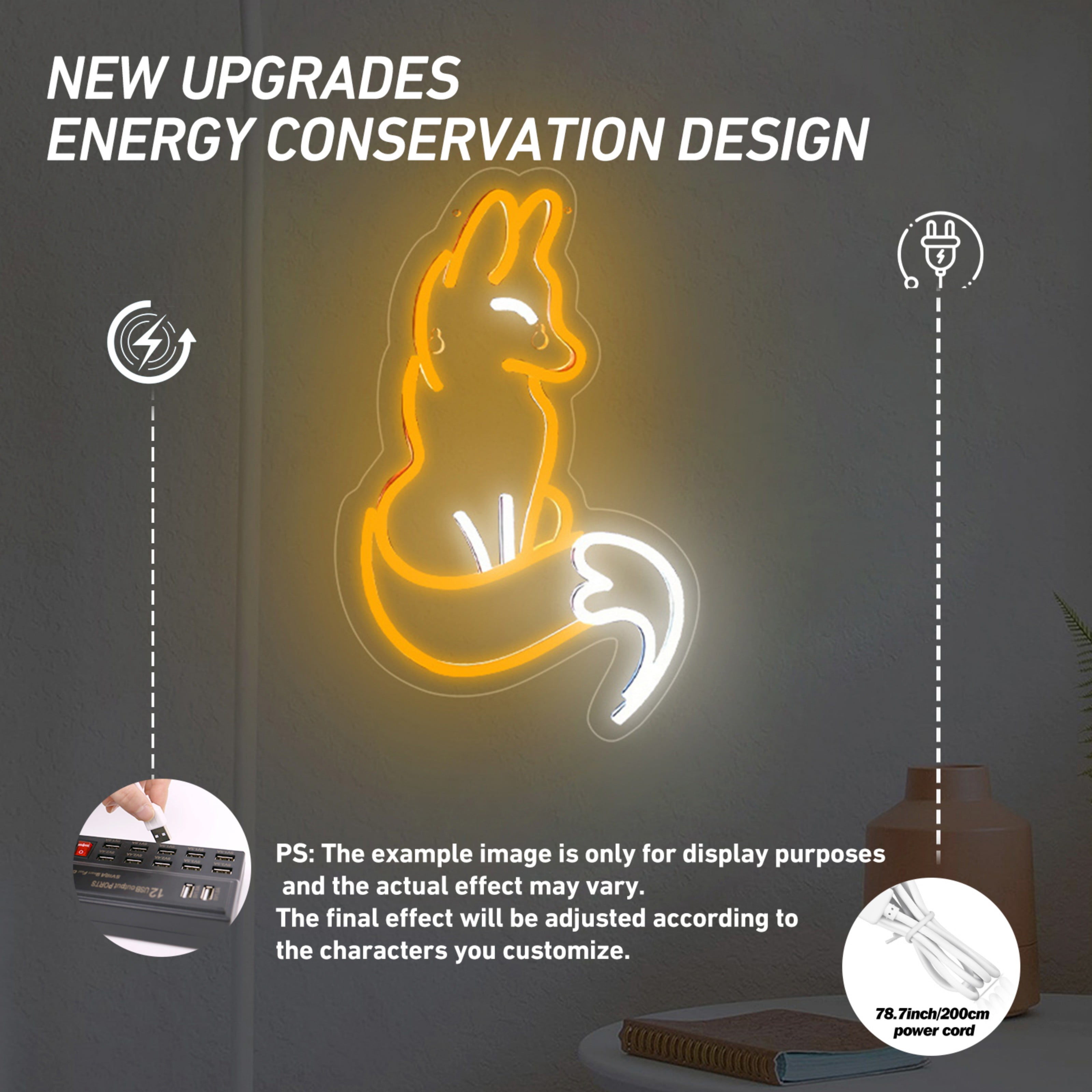 UPONRAY Fox Neon Signs, 11"*17" Dimmable & USB-Powered LED Neon Light, Stylish Wall Decor for Bedroom, Party, Game Room, Man Cave, Bar