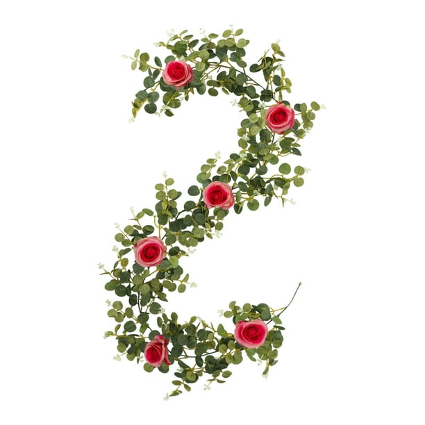 Guirnaldas artificiales de eucalipto con rosas blancas, para decoración de mesa de boda, centro de mesa para fiestas (1,8 m)