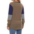 thumbnail image 3 of Blusa de patchwork de manga larga con escote en V, botones y rayas - Blusa informal marrón para mujer para otoño/invierno, talla M, 3 of 5