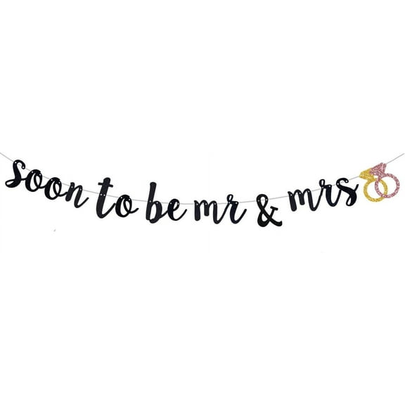 Soon To Be Mr & Mrs Banner, Engagement Bridal Shower/Bachelorette Bachelor Wedding Party Decorations Sign Black Glitter (Pre-Strung)