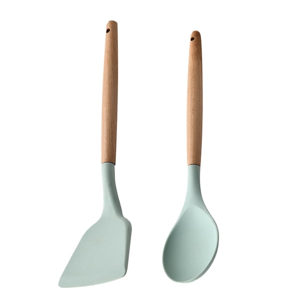 2 PC BPA liberan el silicón antiadherente que cocina los utensilios de cocina fijados, silicón de madera de la resistencia al calor de la manija
