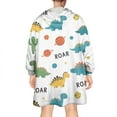 thumbnail image 2 of Wearable Oversized Blanket,White Cartoon Dinosaurs Cacti Planets Pattern Wearable Blanket Hoodie for Adults,Cozy Hooded Blankets with Super Pockets,Super Warm Fuzzy Pullover for Women & Men, 2 of 6