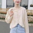 thumbnail image 6 of Slatcetga Open Front Short Sweater Hollow Out Button Down Pure Color Thin Women Knitted Sweater Outwear for Spring Early Autumn Apricot Free Size, 6 of 8
